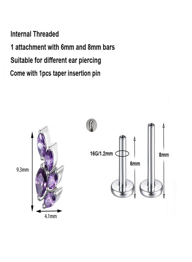 BelezaDosas 16G G23 Titanium Cartilage Earrings Stud Flat Back Dog Paw Cartilage Piercing Jewelry Internally Threaded Medusa Piercing Short Bar Long Bar (Purple 5 eye) - Image 2